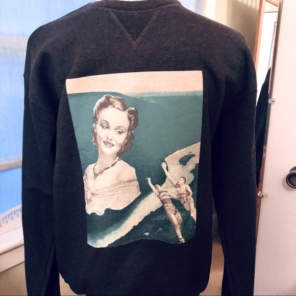 Collage Print Grey Sweatshirt Original Graphic Artist Design titled Fatal Flaw - Picture 2 of 13